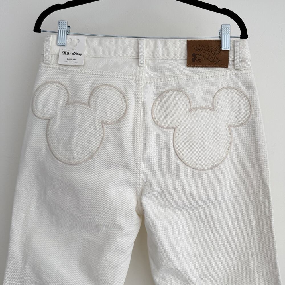Zara Harry Lambert Disney Jeans Mens 40x34 Flared Leg Mickey Pocket Ivory White - Picture 5 of 16